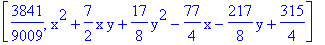 [3841/9009, x^2+7/2*x*y+17/8*y^2-77/4*x-217/8*y+315/4]